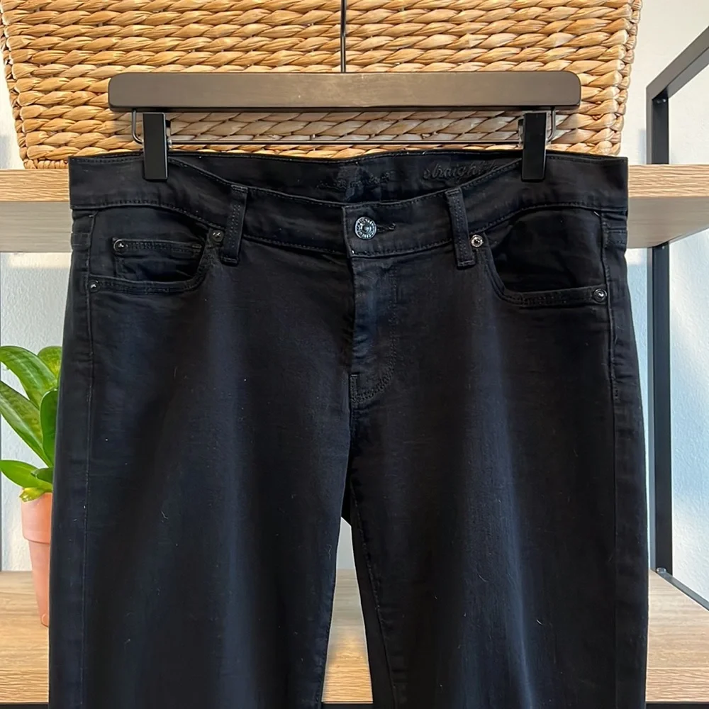 7 For All Mankind Mid-Rise Black Straight Leg Jeans, 30 - Picture 2 of 11